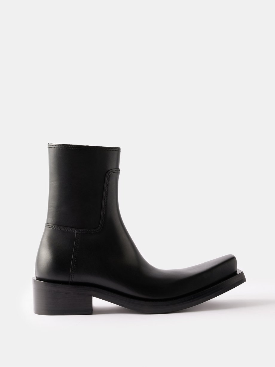 Black Santiago square-toe leather boots | Balenciaga | MATCHES UK