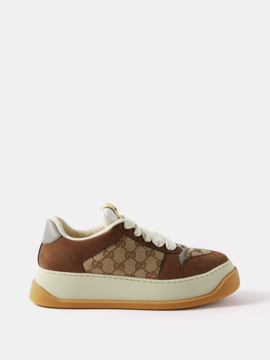 Brown GG-canvas and nubuck trainers | Gucci | MATCHES UK