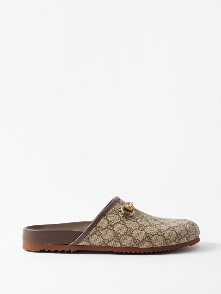 Gucci Men's Logo Canvas Mules - Brown - Slippers