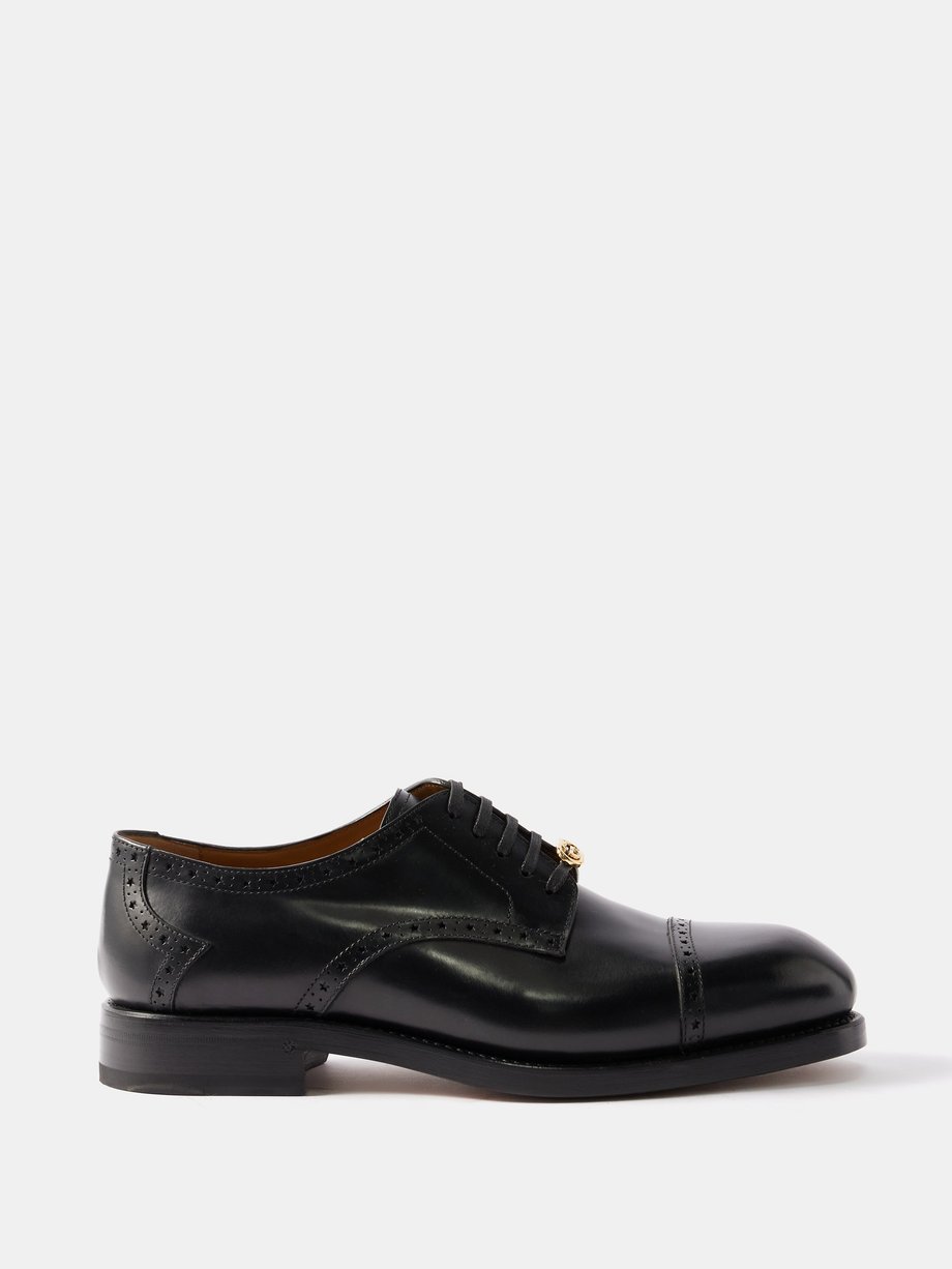 Black Rooster leather Derby shoes | Gucci | MATCHES UK