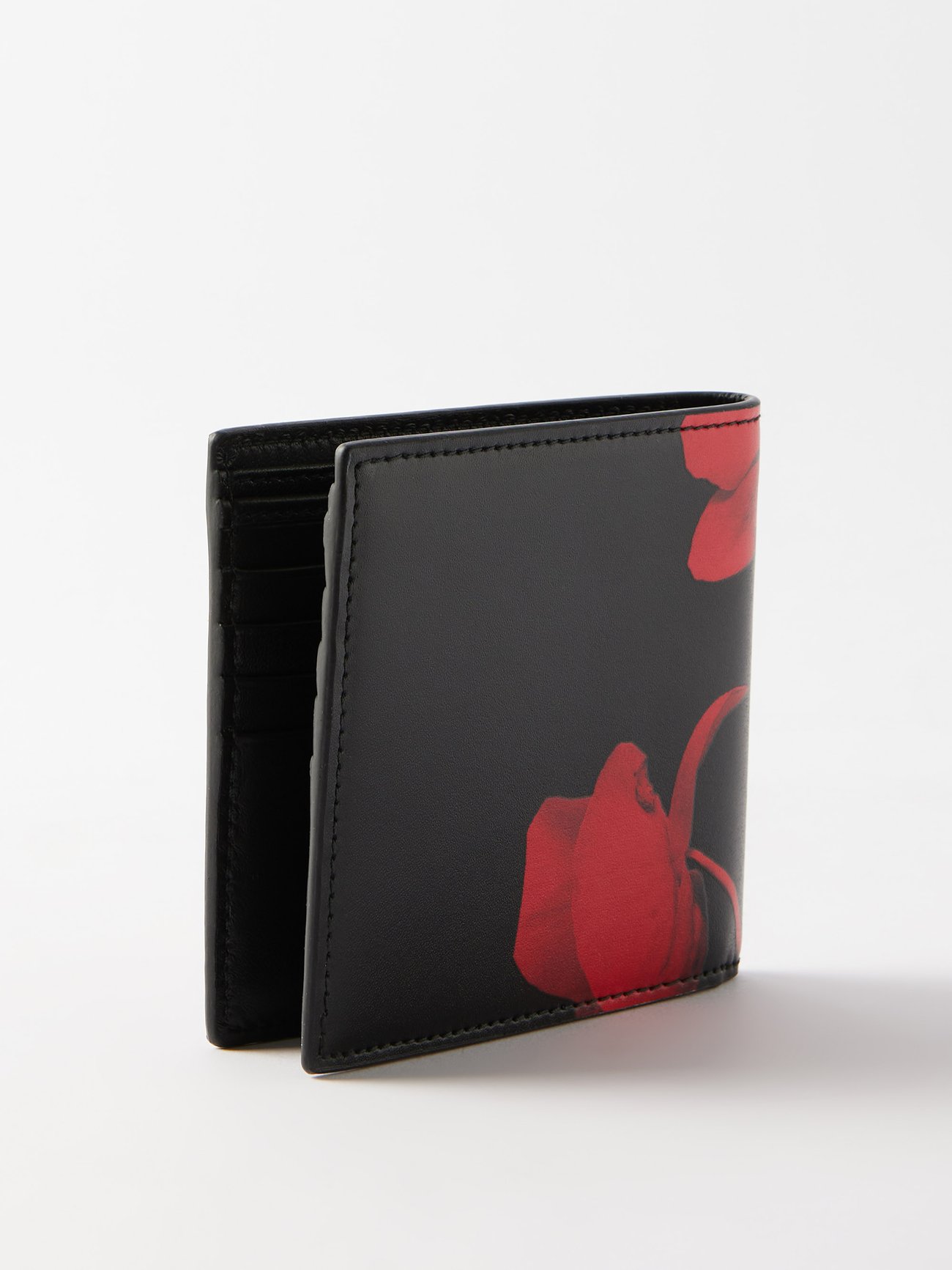 Alexander McQueen - Orchid-print Leather Bi-Fold Wallet - Mens - Black