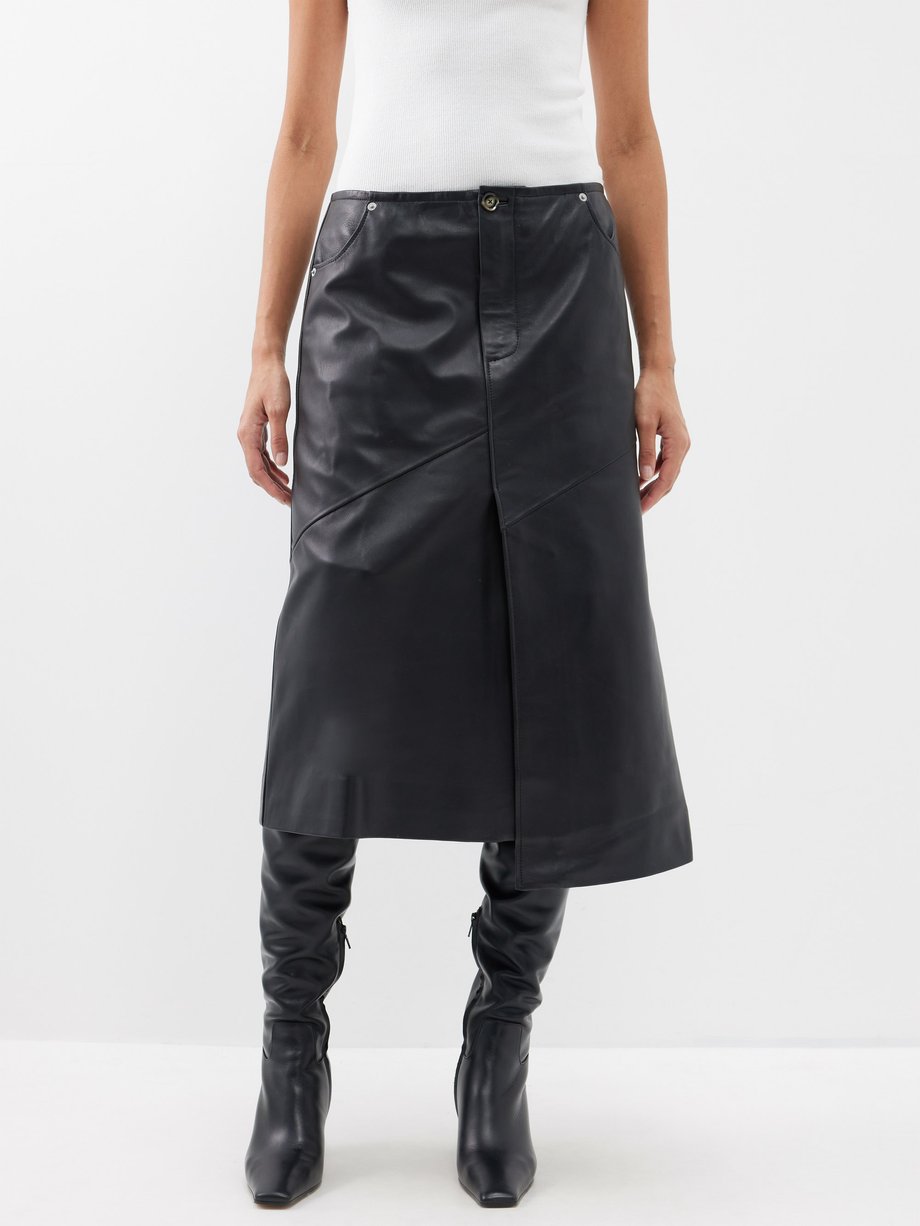 Black Asymmetric leather midi skirt | Proenza Schouler | MATCHES UK