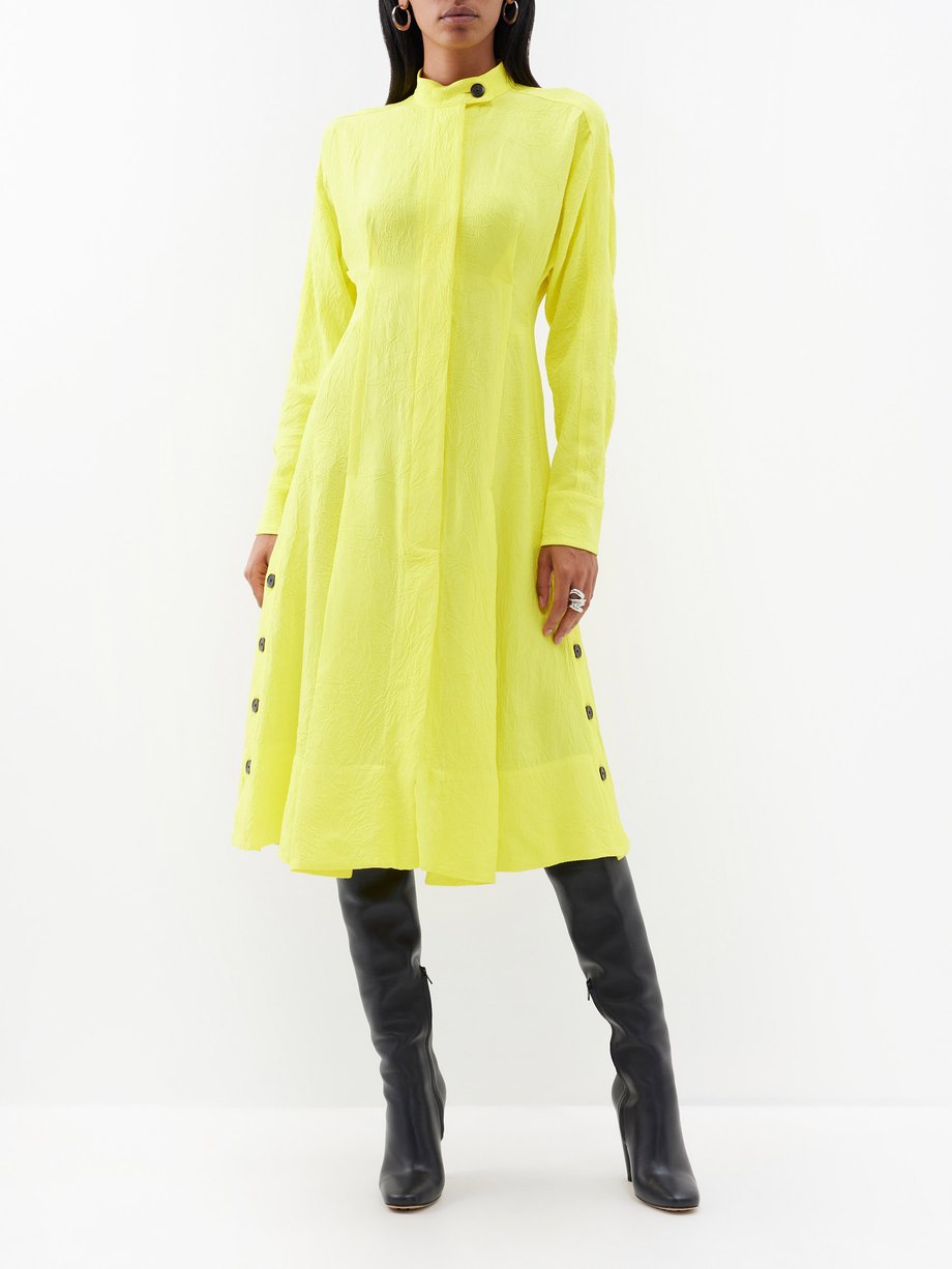 Yellow High-neck crushed matte satin midi dress, Proenza Schouler