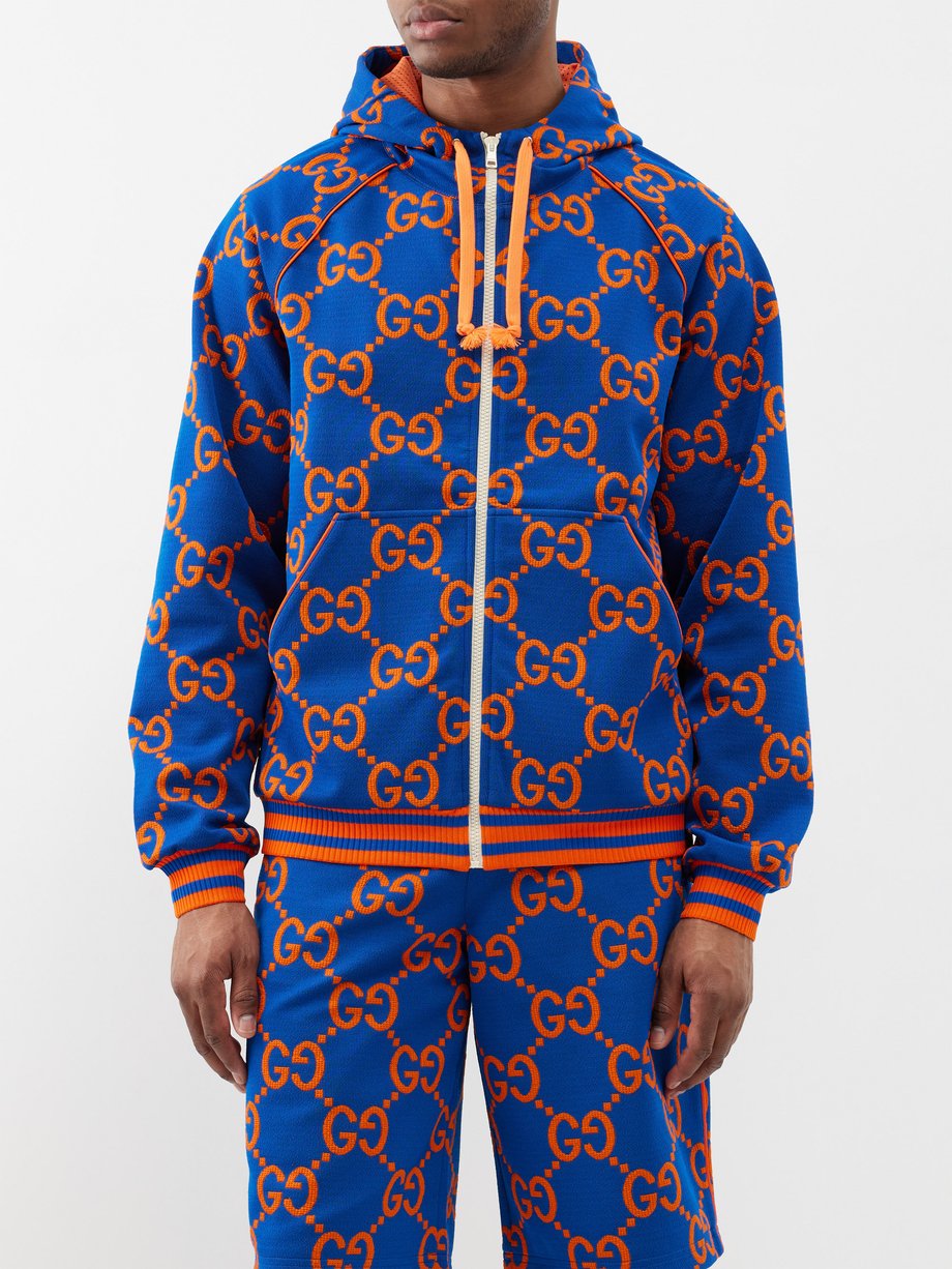 Gucci GG-jacquard jersey zipped hoodie Blue｜MATCHESFASHION（マッチズファッション)