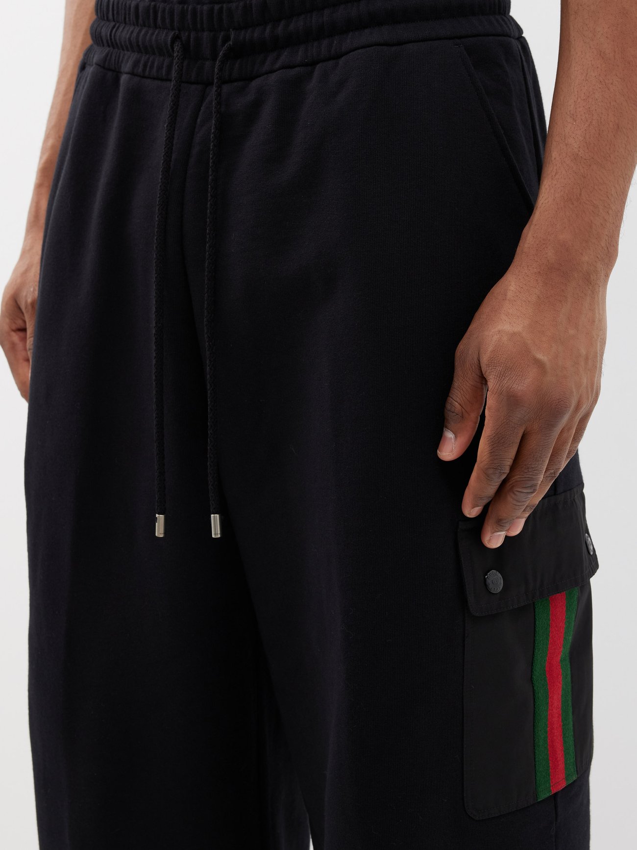Black Cargo-pocket cotton-jersey track pants, Gucci