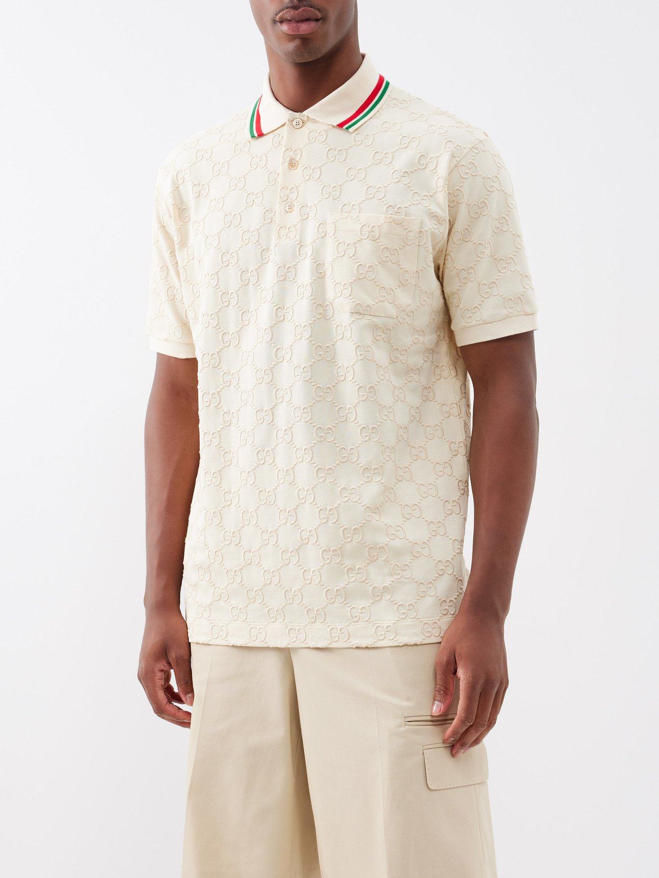 Cotton piquet polo with GG in ivory