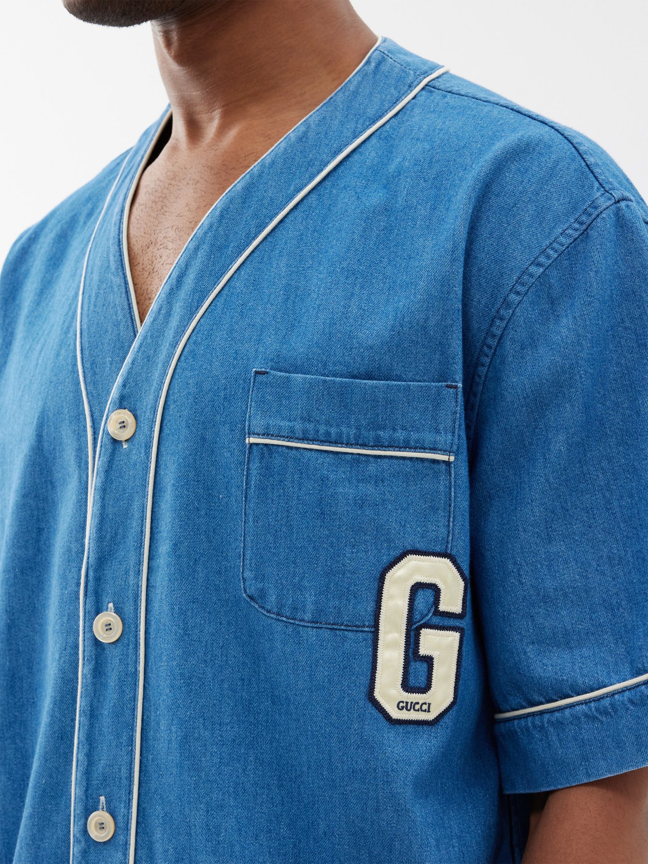 Blue G-appliqué denim shirt, Gucci