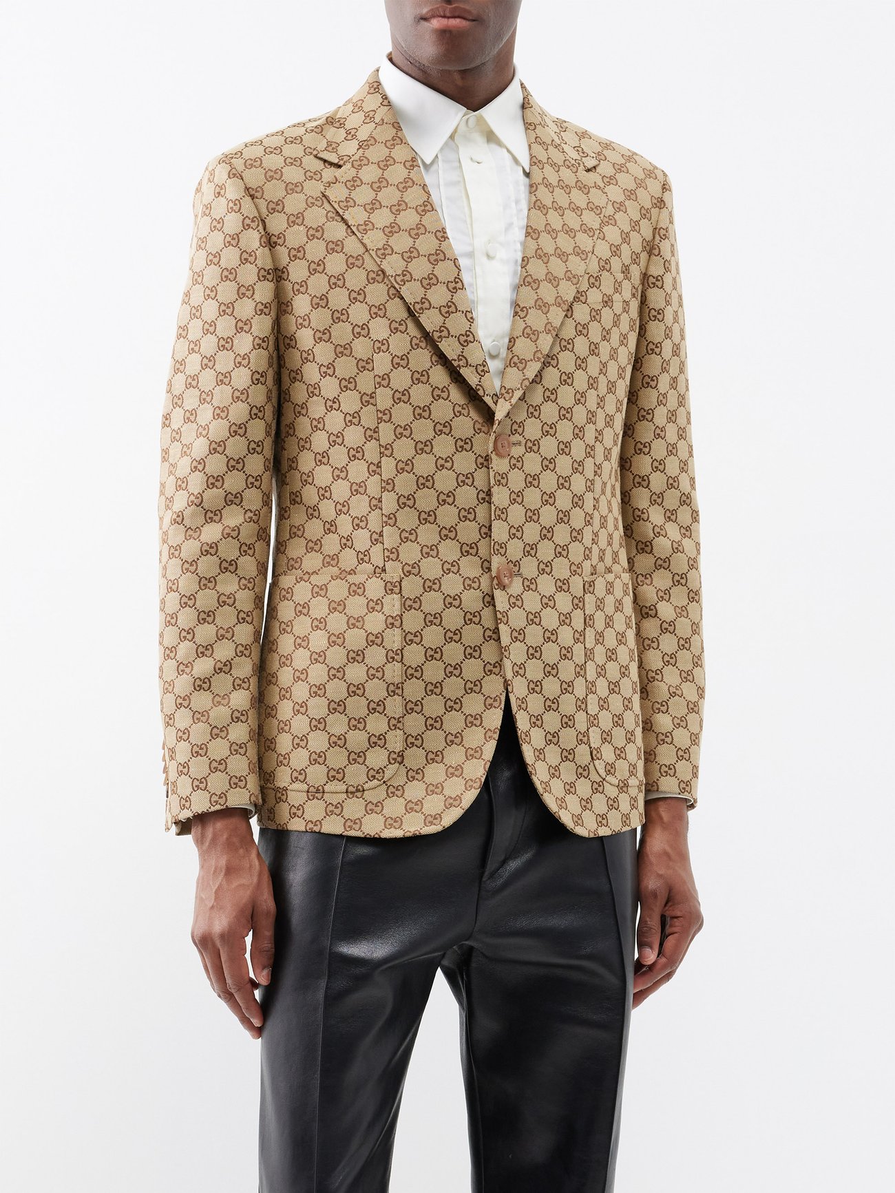 Gucci GG Linen and Cotton-Blend Blazer Beige