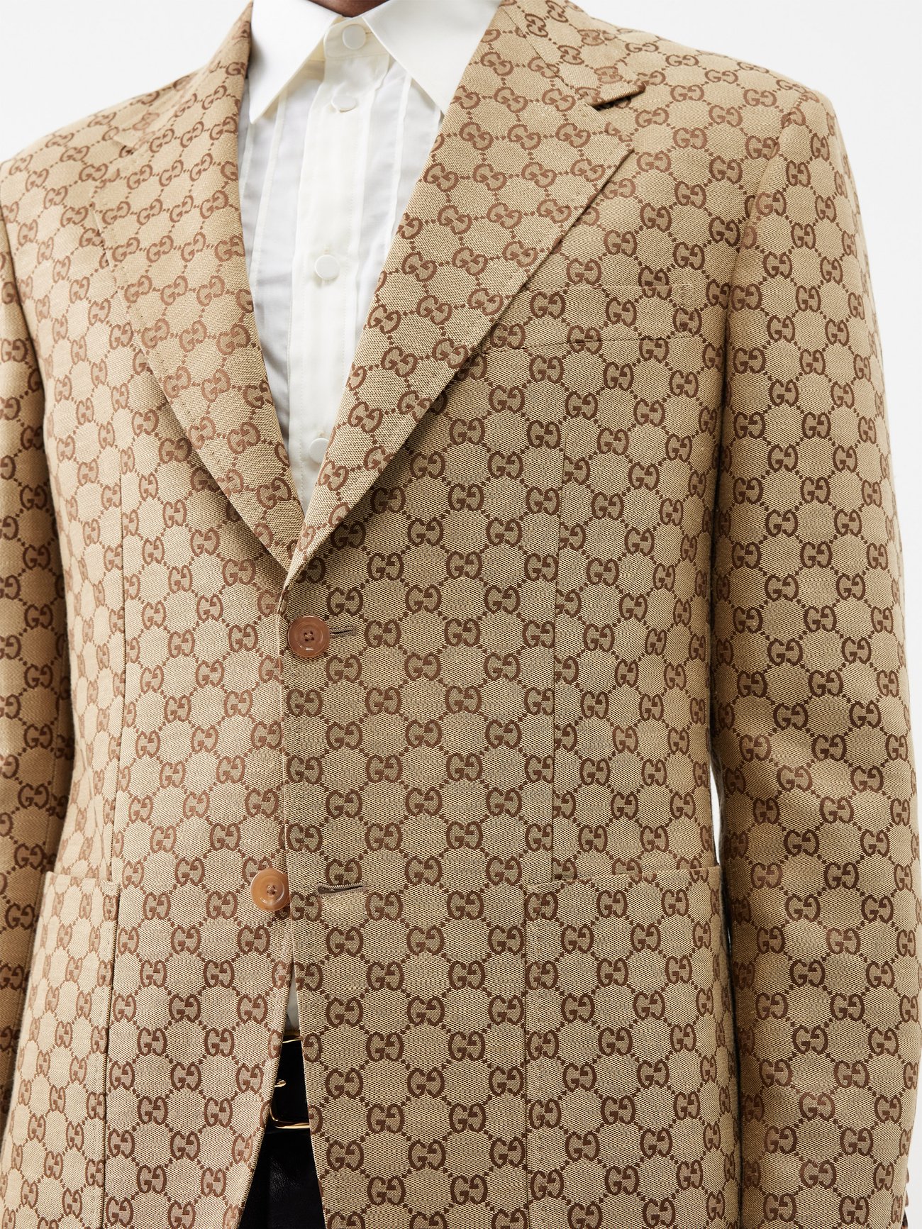 GG Supreme linen formal jacket in camel and ebony