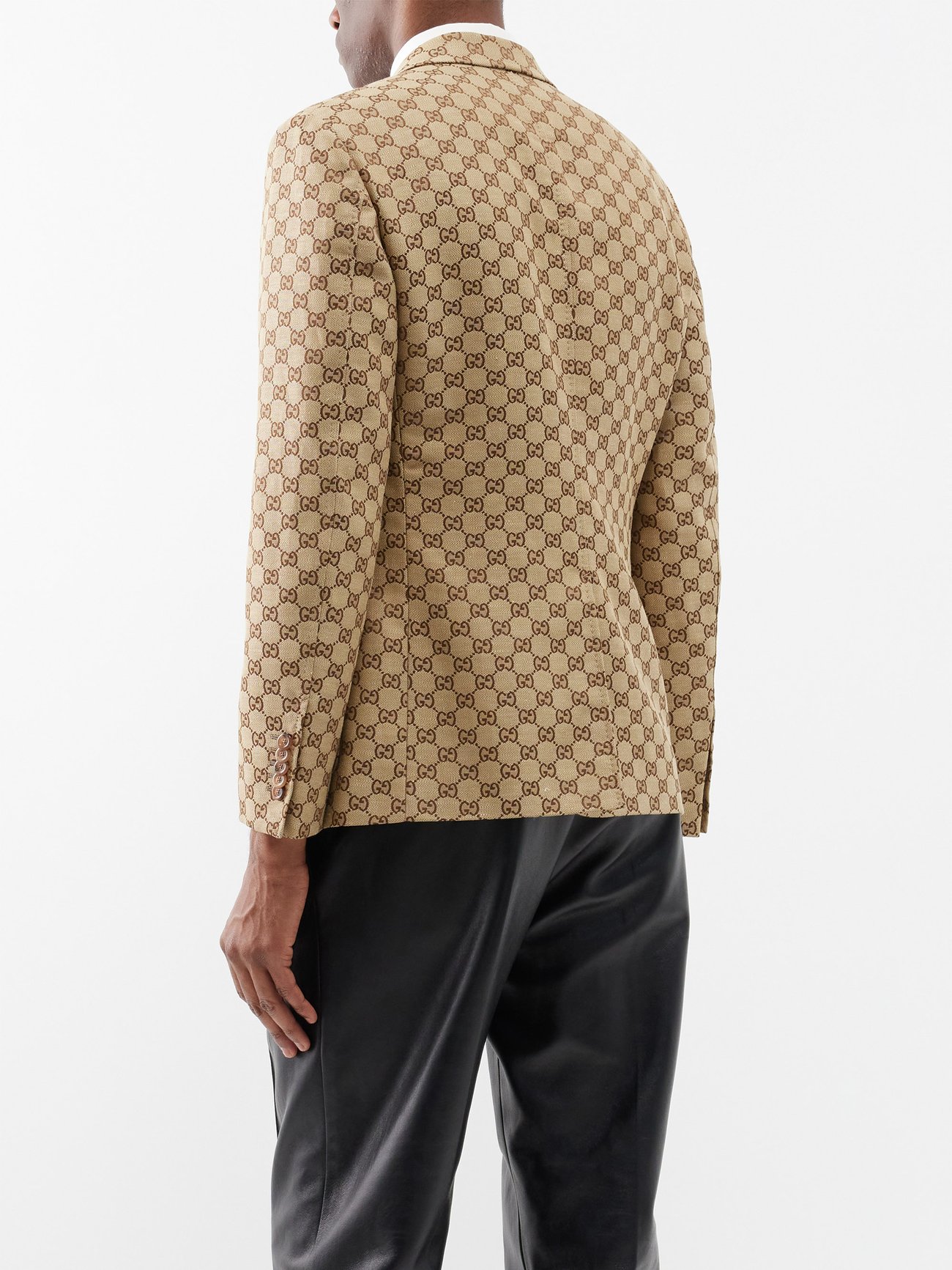 GG Jacquard Linen Cotton Blazer in Beige - Gucci