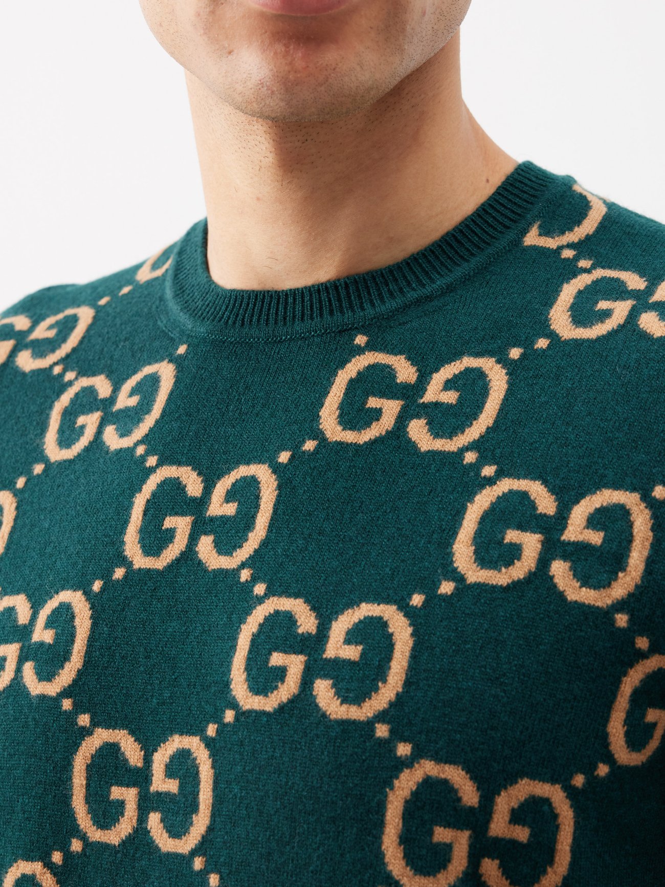 Gucci Wool GG Jacquard Sweater in Green for Men