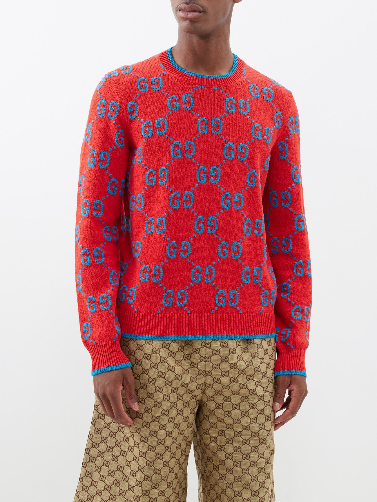 Gucci GG Motif Knitted Jumper in Blue for Men