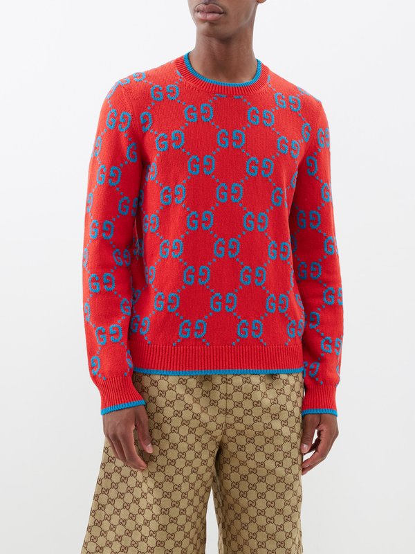 Red GG-intarsia cotton-blend sweater, Gucci