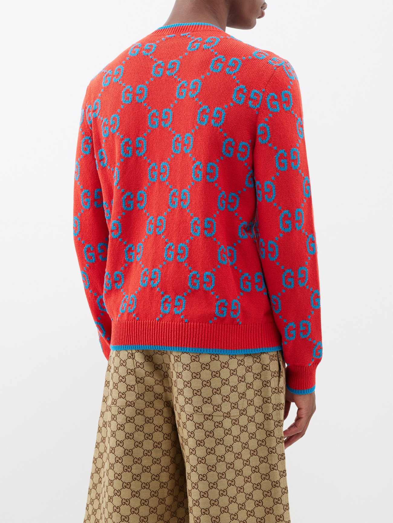 GG Intarsia Cotton Blend Sweater in Red - Gucci