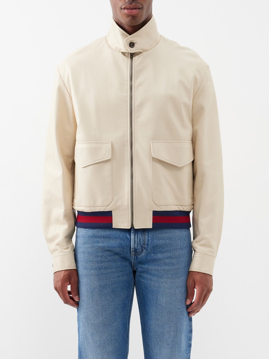 øverste hak Faial Metal linje Beige Web-stripe leather jacket | Gucci | MATCHESFASHION US