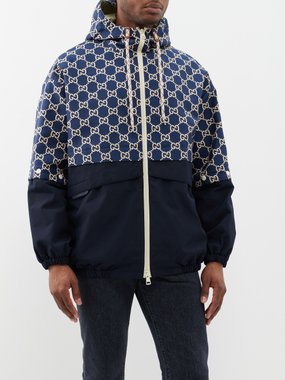 GG nylon canvas and corduroy reversible jacket in blue
