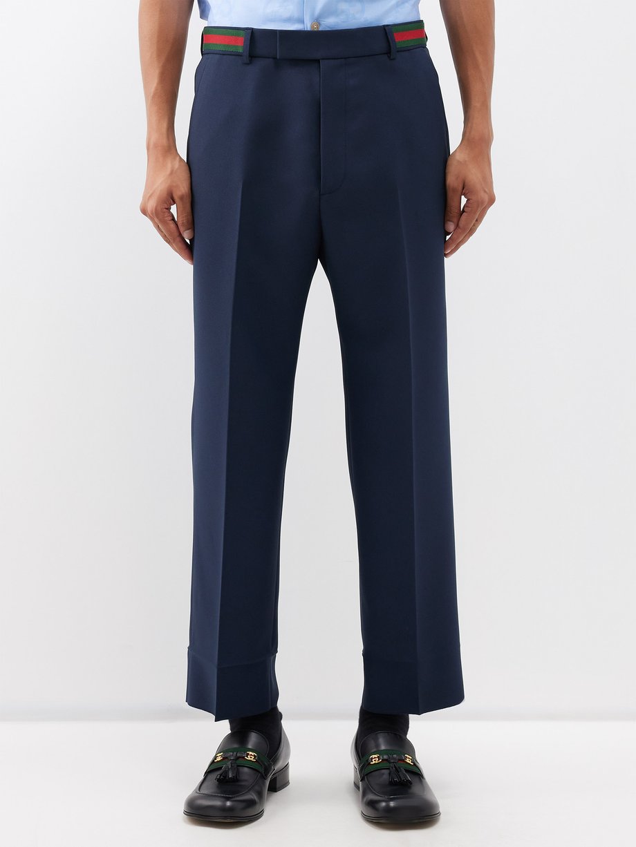 Navy Web Stripe twill trousers | Gucci | MATCHES UK
