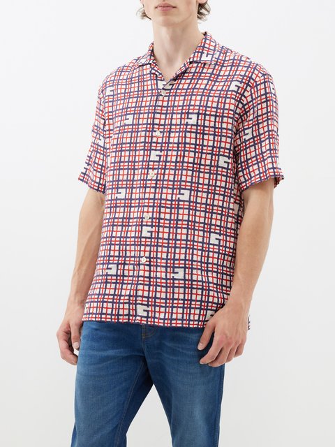 Red Ricrac-trim gingham-cotton shirt, Prada