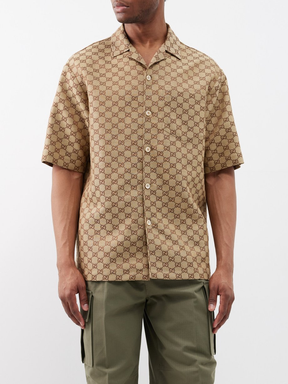 Citron pludselig ensom Beige Short-sleeved GG-jacquard linen-blend shirt | Gucci | MATCHESFASHION  UK
