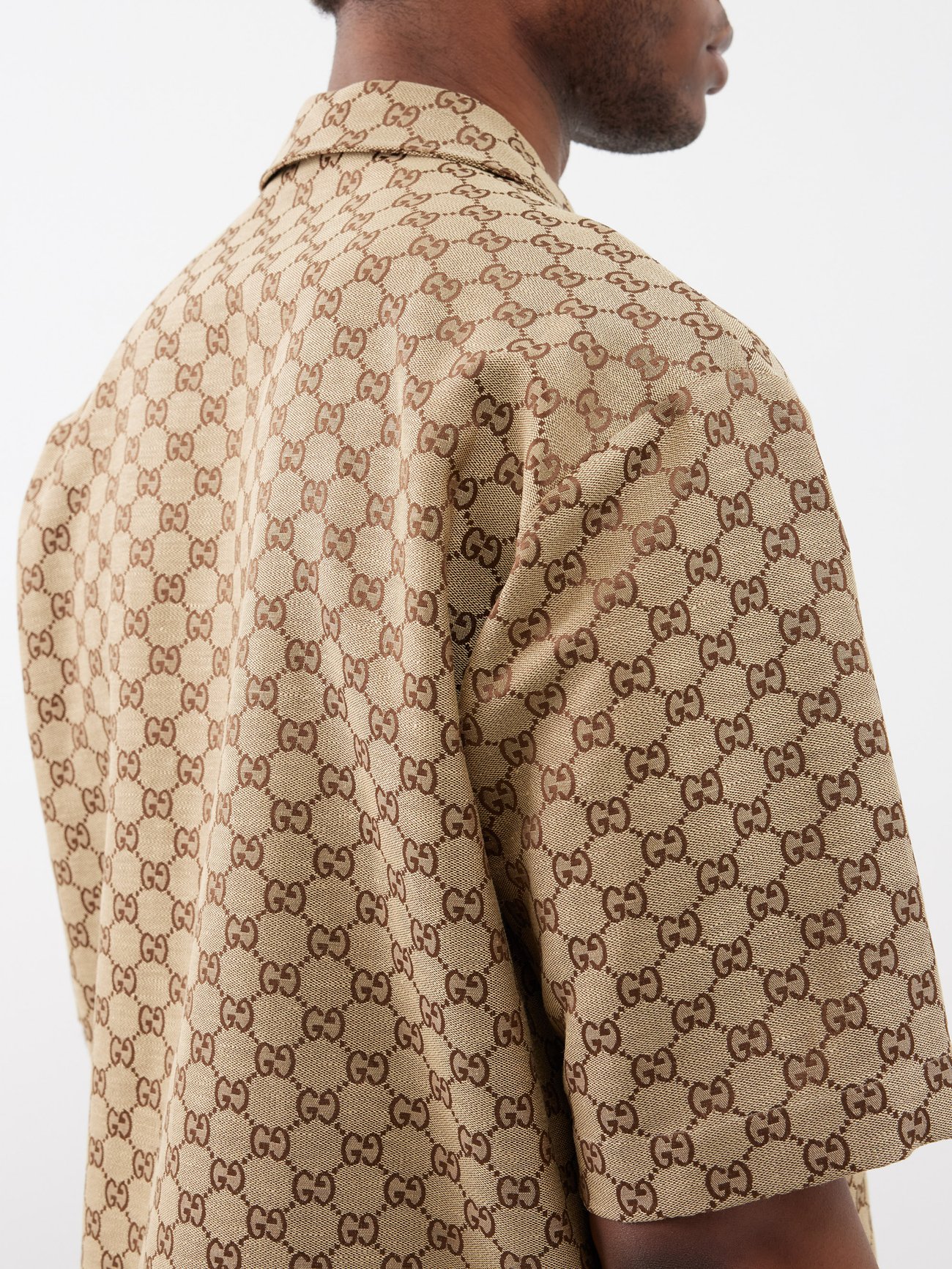 Short-sleeved GG-jacquard linen-blend shirt | Gucci