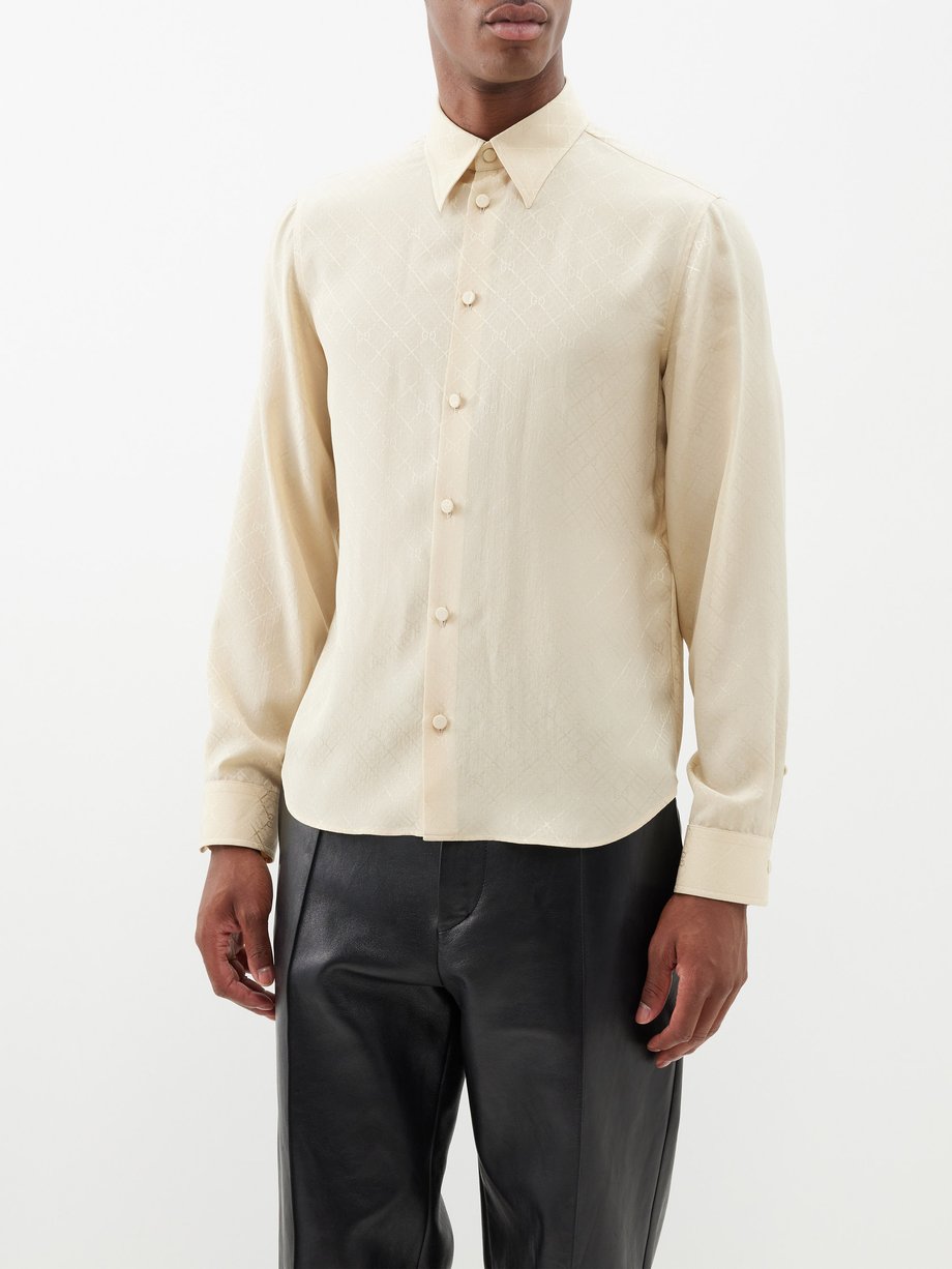 Beige GG-jacquard silk shirt | Gucci | MATCHESFASHION US