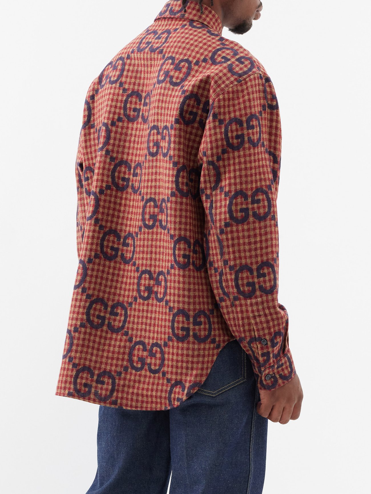 Red GG-jacquard check wool overshirt, Gucci