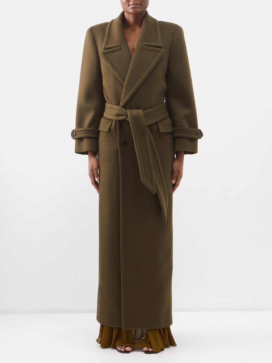 Green Belted wool oversized long coat | Saint Laurent | MATCHESFASHION UK