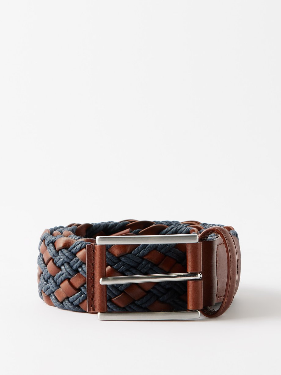 Braided Brown Leather and Cotton Belt