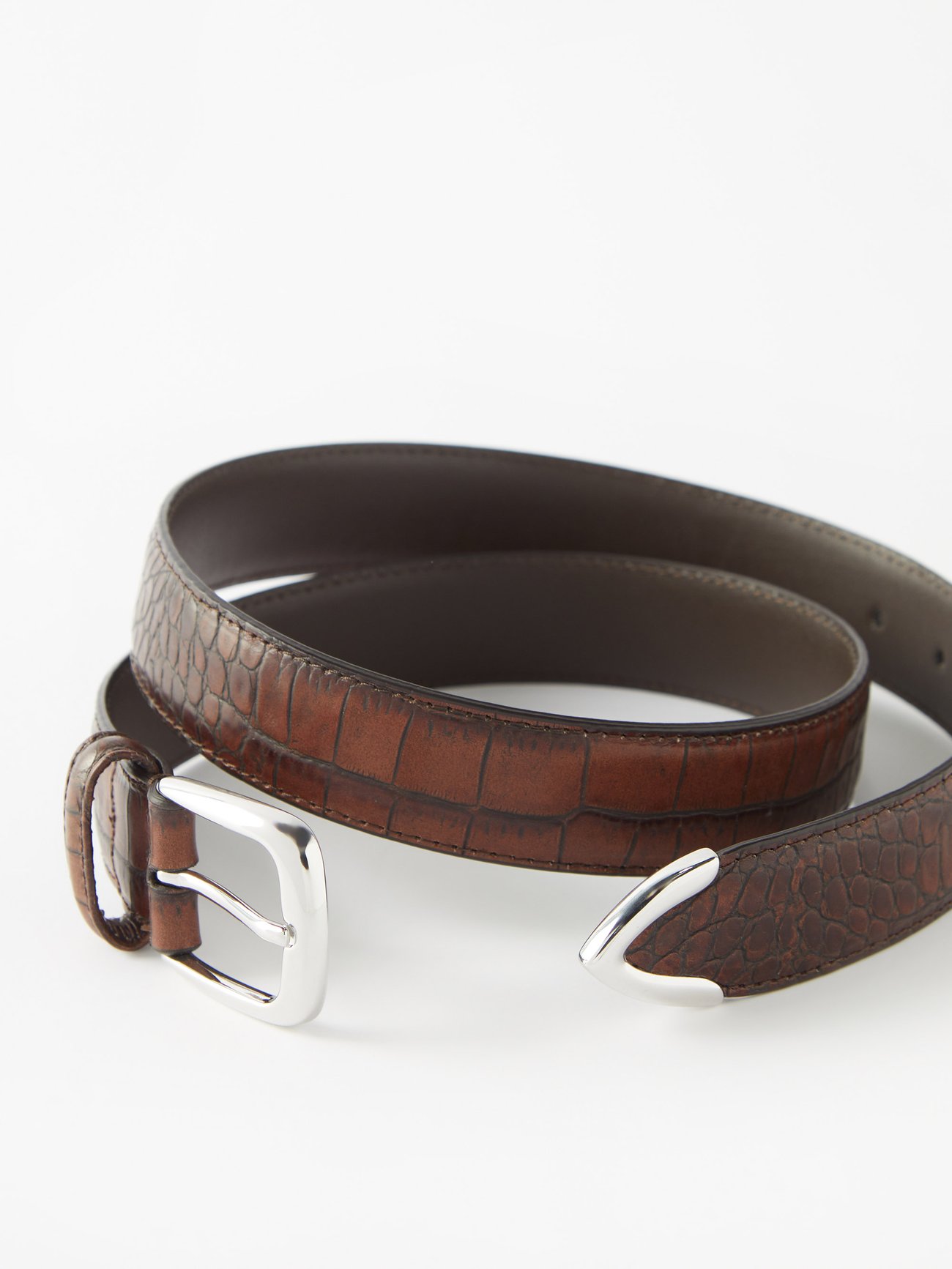 Crocodile-effect leather belt