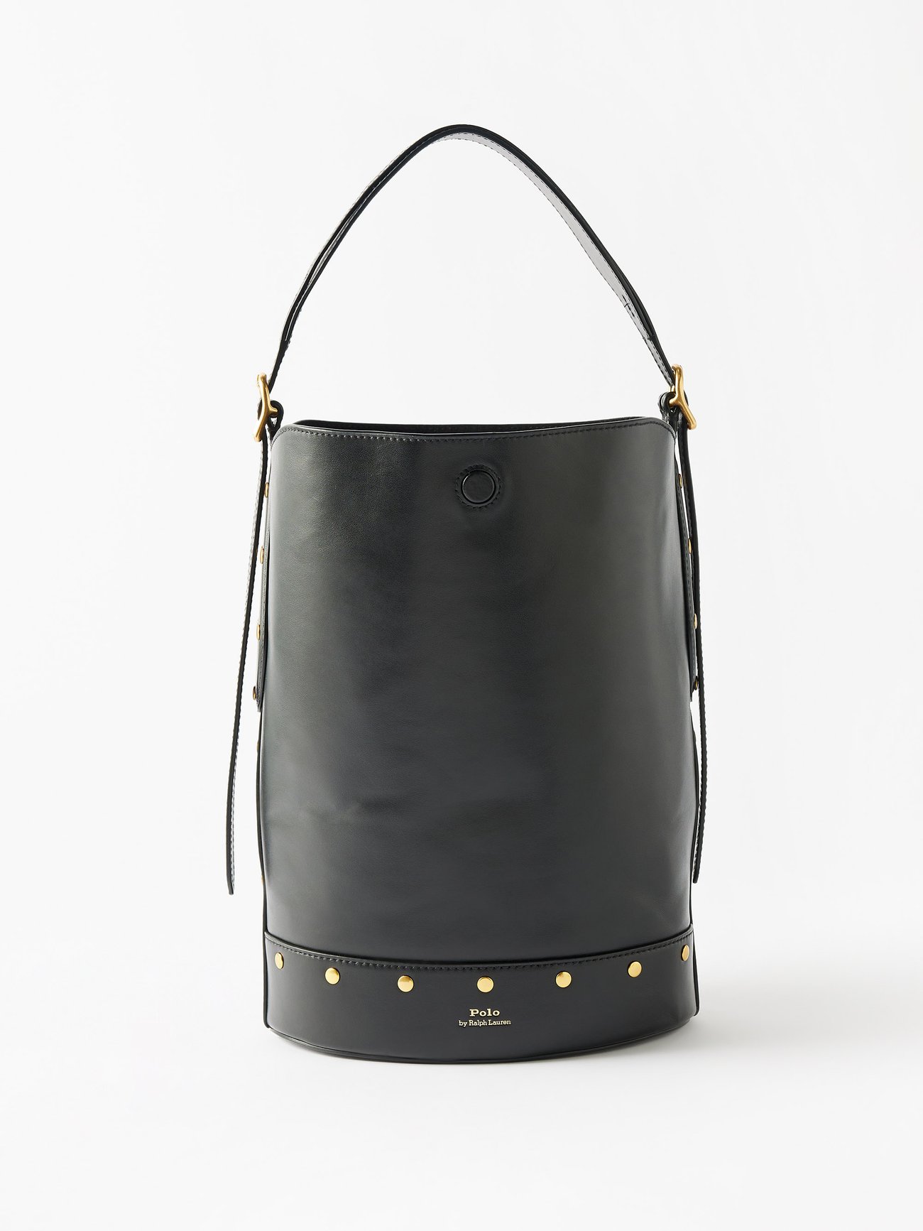 Black Bellport medium studded leather bucket bag, Polo Ralph Lauren