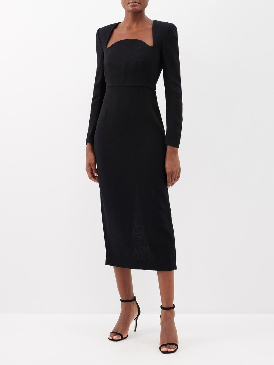 Black Curved square-neck wool crepe dress | Roland Mouret | MATCHES UK