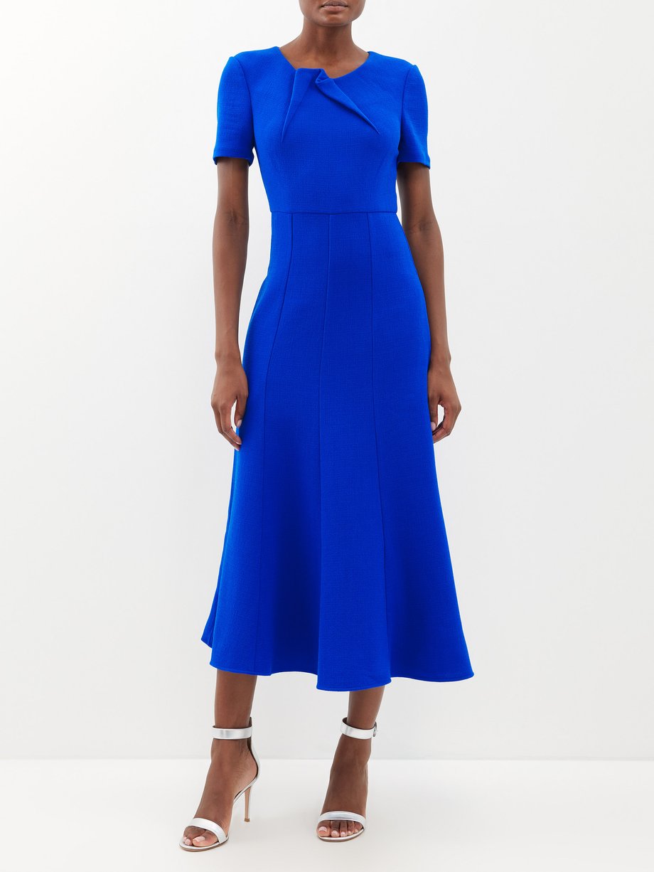 Blue Draped wool-crepe midi dress | Roland Mouret | MATCHESFASHION US