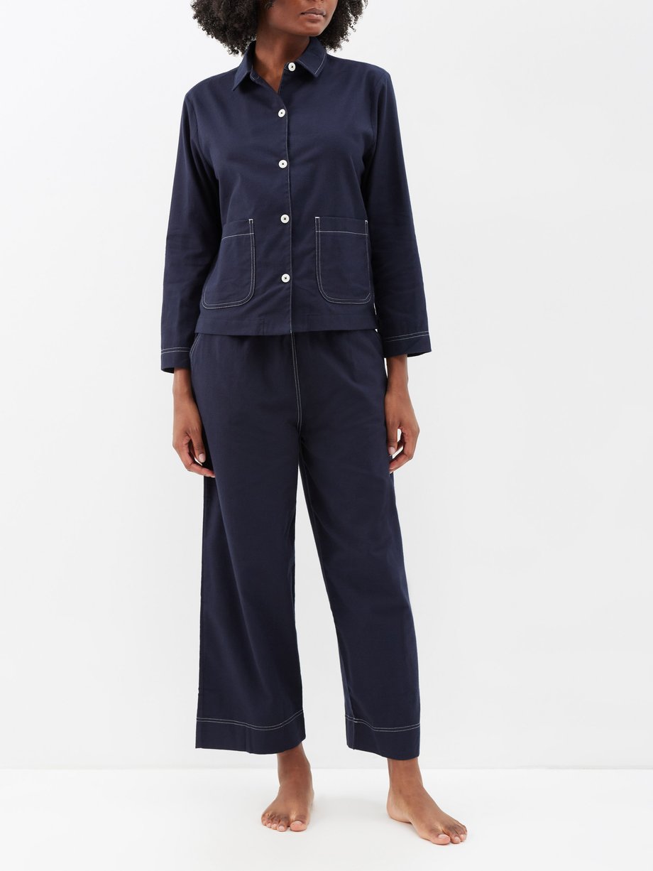 Navy Contrast-stitch brushed-cotton pyjamas
