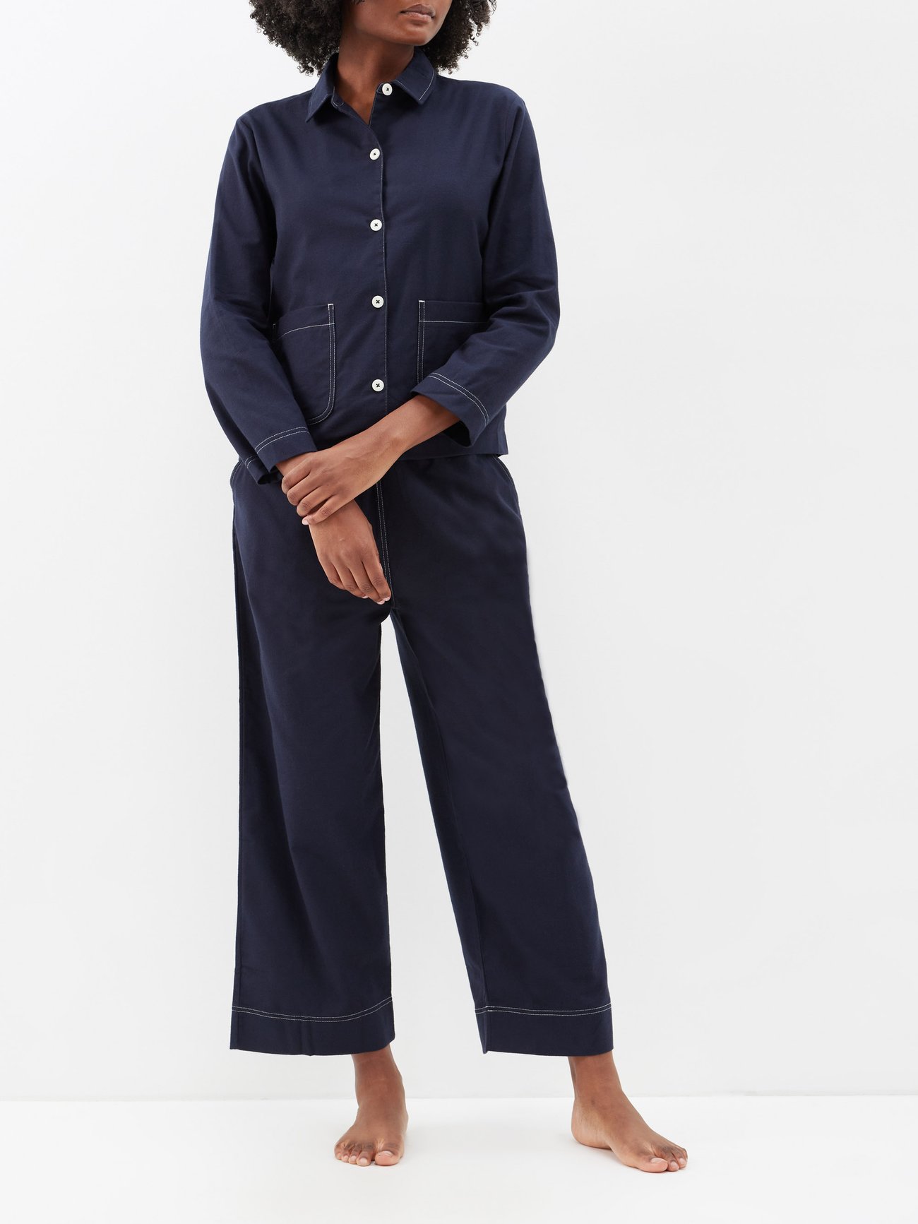 Contrast-stitch brushed-cotton pyjamas