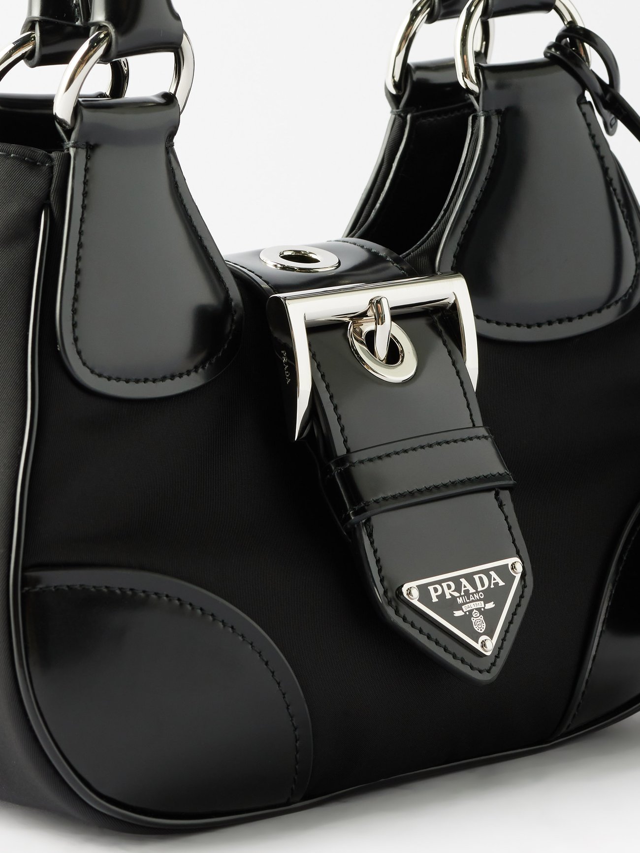 Prada Prada Moon Re Nylon leather trim shoulder bag Black