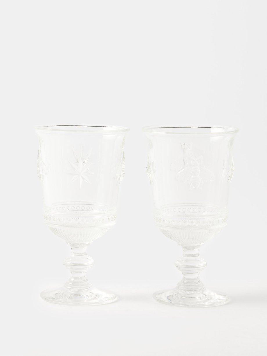 Transparent Set of two bee wine glasses, Gucci