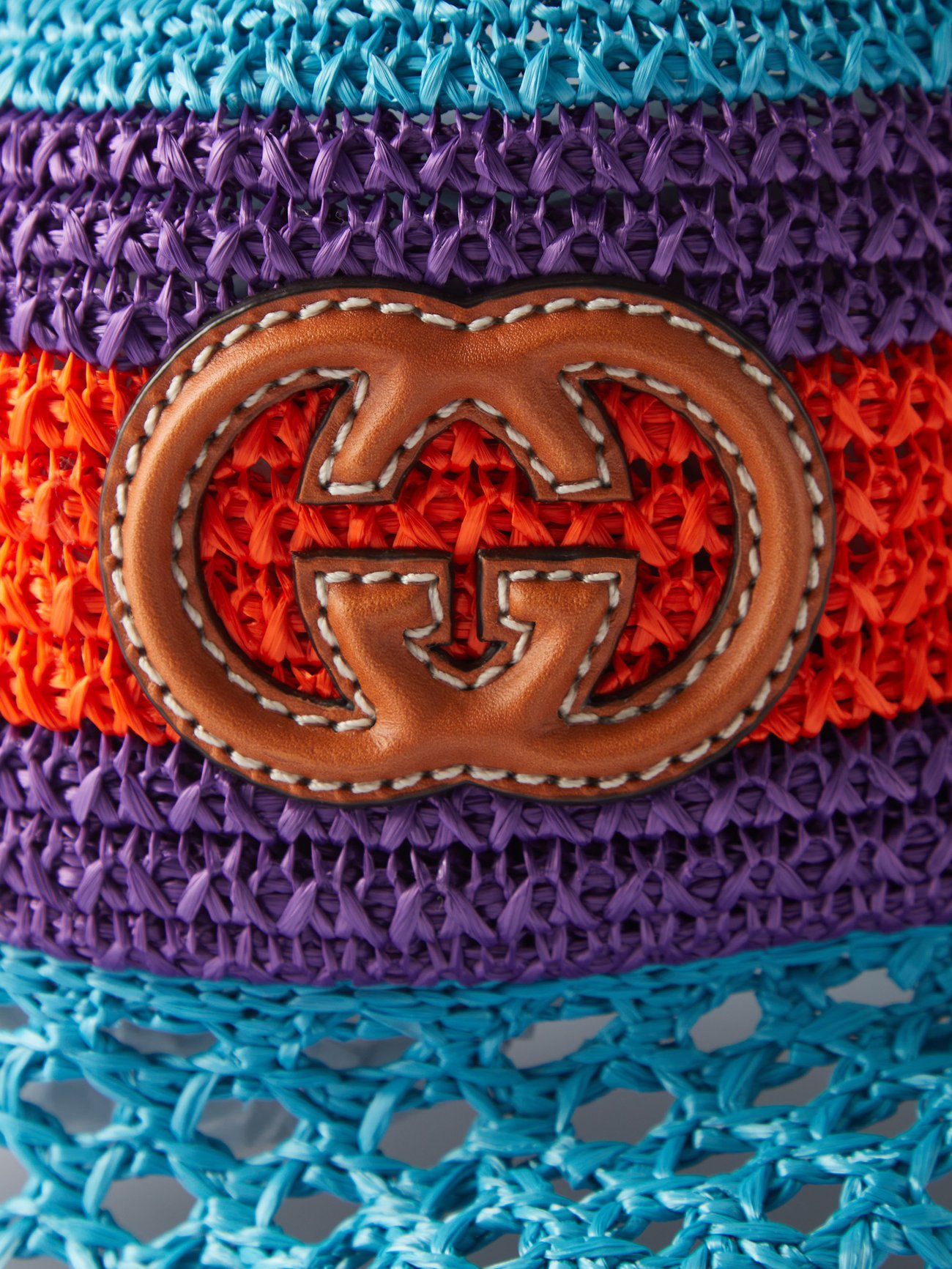 Purple GG-appliqué striped crochet bucket hat, Gucci