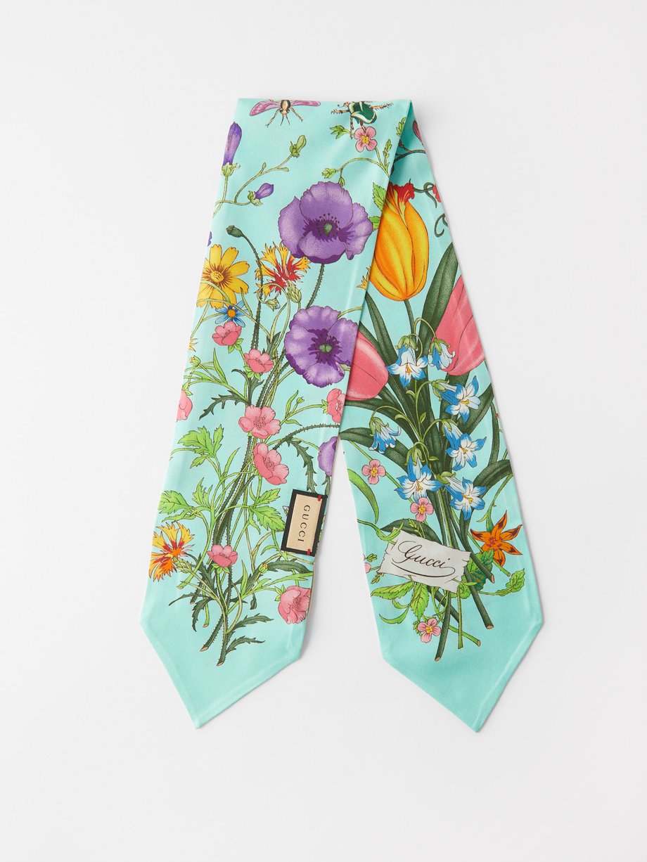 Blue Floral-print silk-twill scarf | Gucci | MATCHES UK