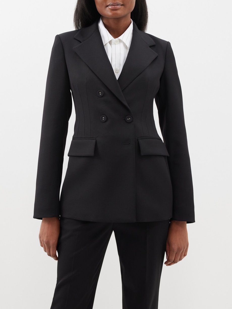 Black Double-breasted wool-blend jacket | Another Tomorrow | MATCHES UK
