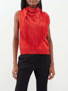 Another Tomorrow Fringe-scarf viscose tank top