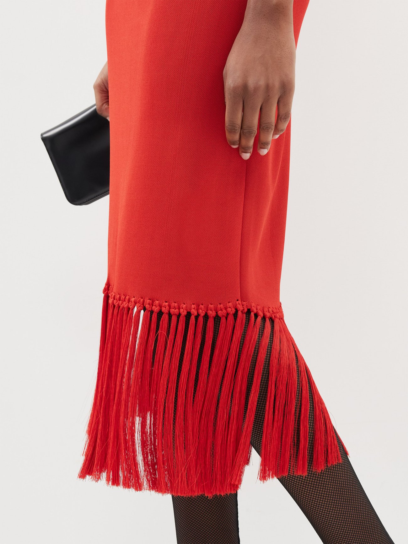 Another Tomorrow - Fringed Viscose Midi Skirt - Womens - Red