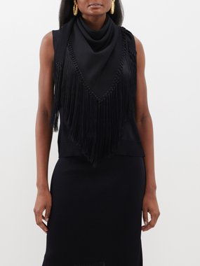 Another Tomorrow Tasselled-scarf jersey tank top