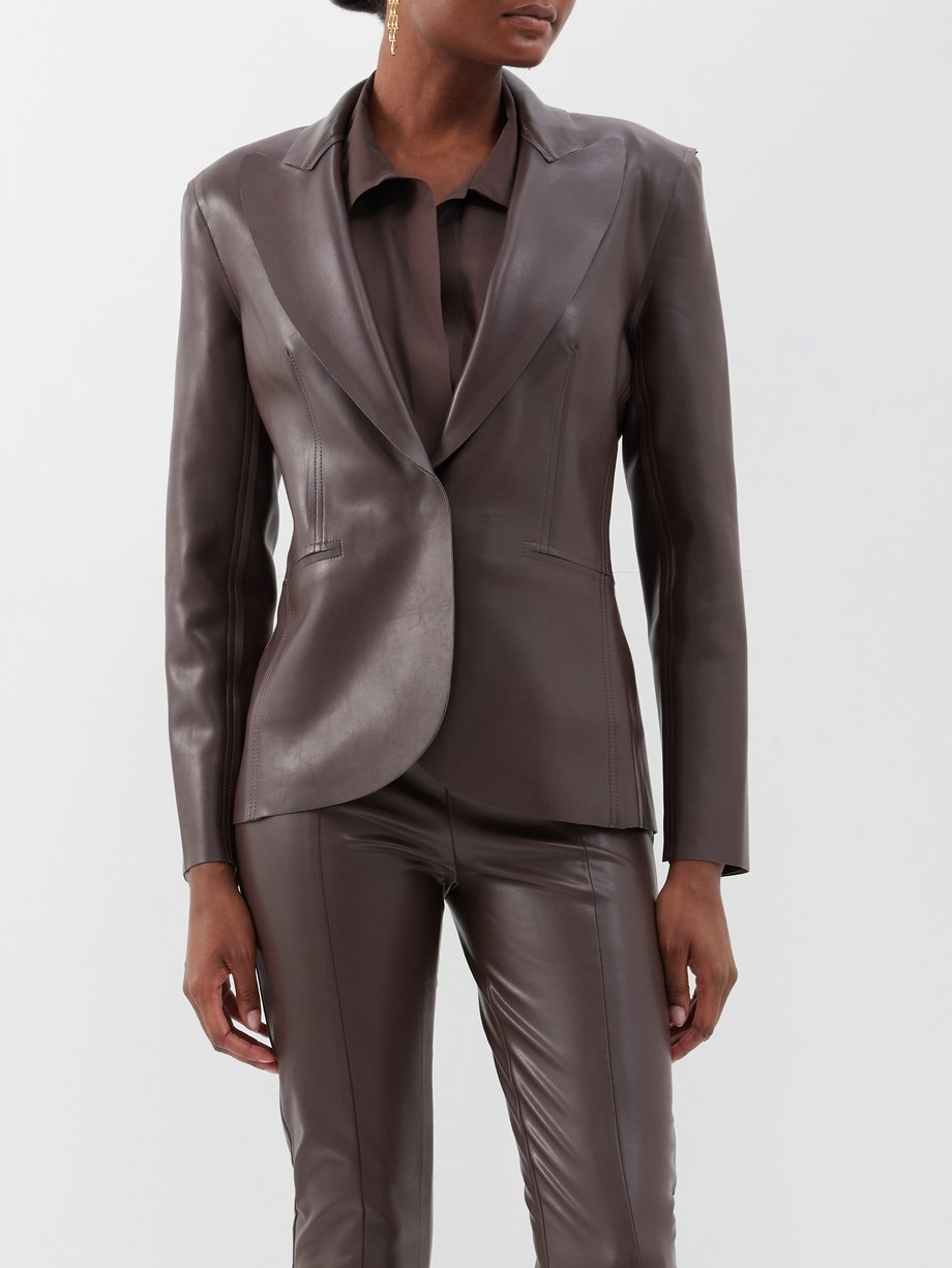 Norma Kamali Single-breasted faux-leather blazer