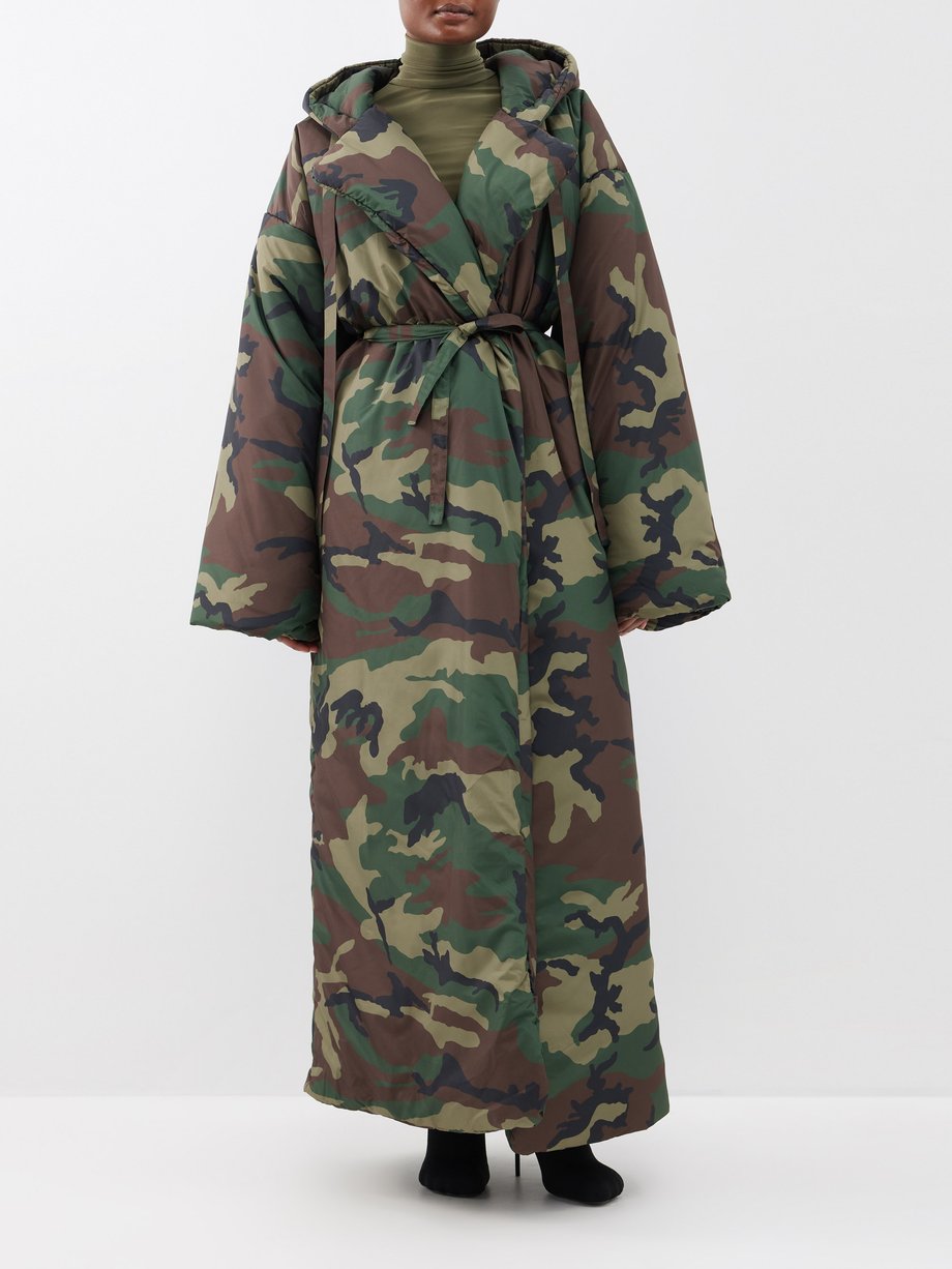Brown Sleeping Bag camouflage-print hooded wrap coat | Norma Kamali ...