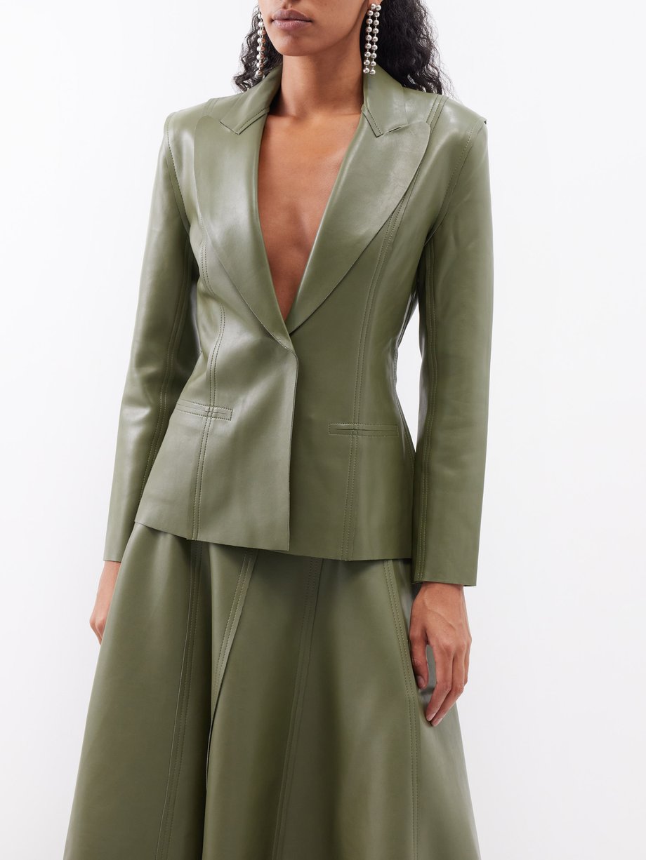 Green Faux-leather single-breasted blazer | Norma Kamali | MATCHES UK