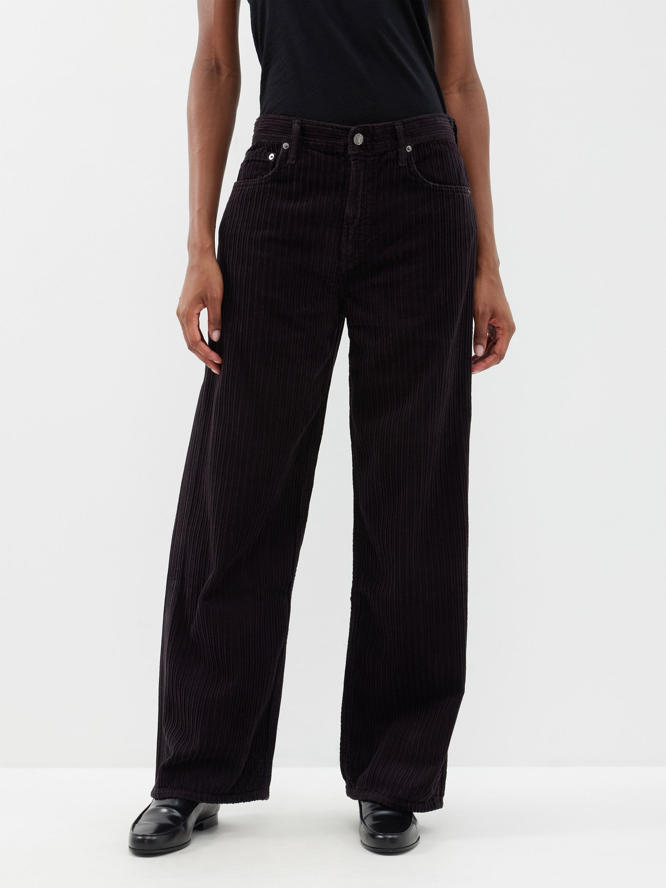 Grey Low Slung Baggy wide-leg cotton-corduroy trousers