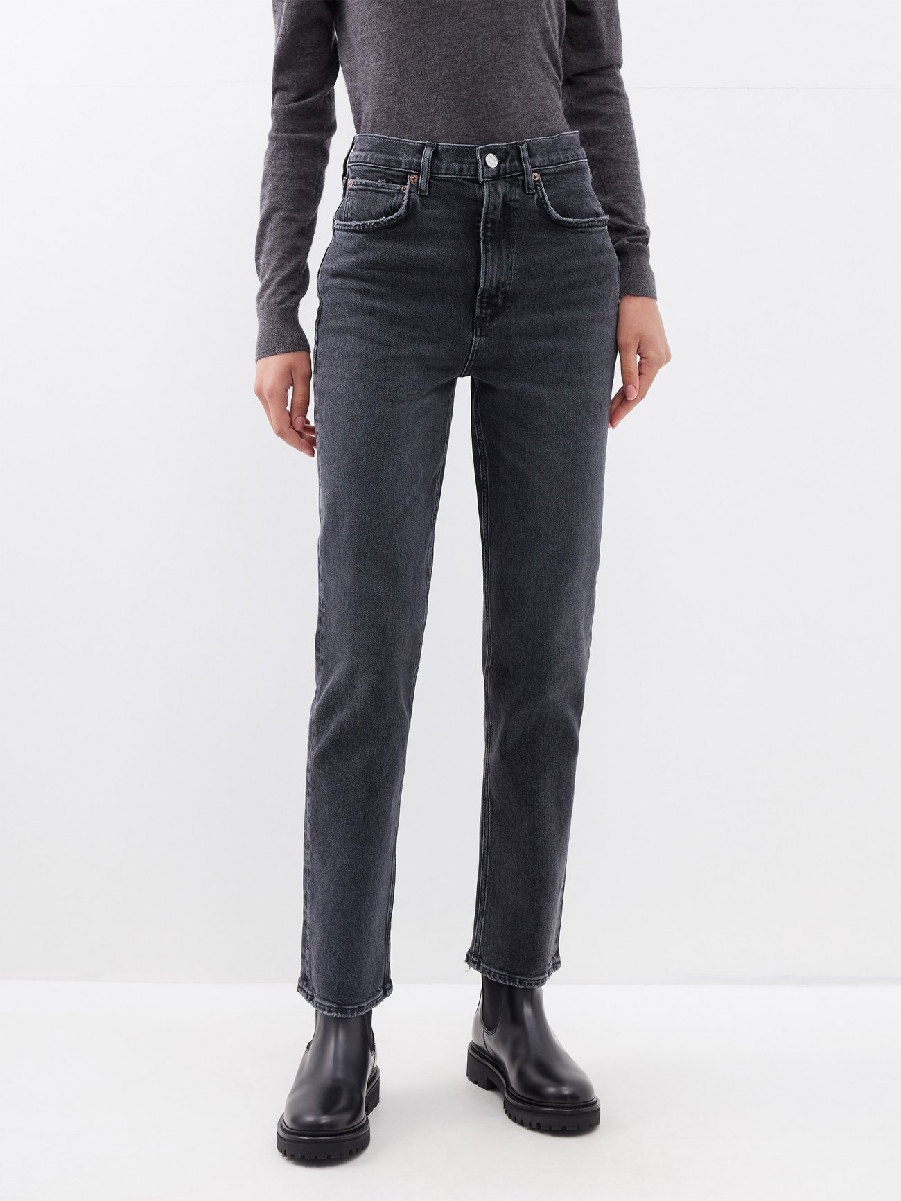 Black Stovepipe high-rise organic jeans | Agolde | MATCHES UK