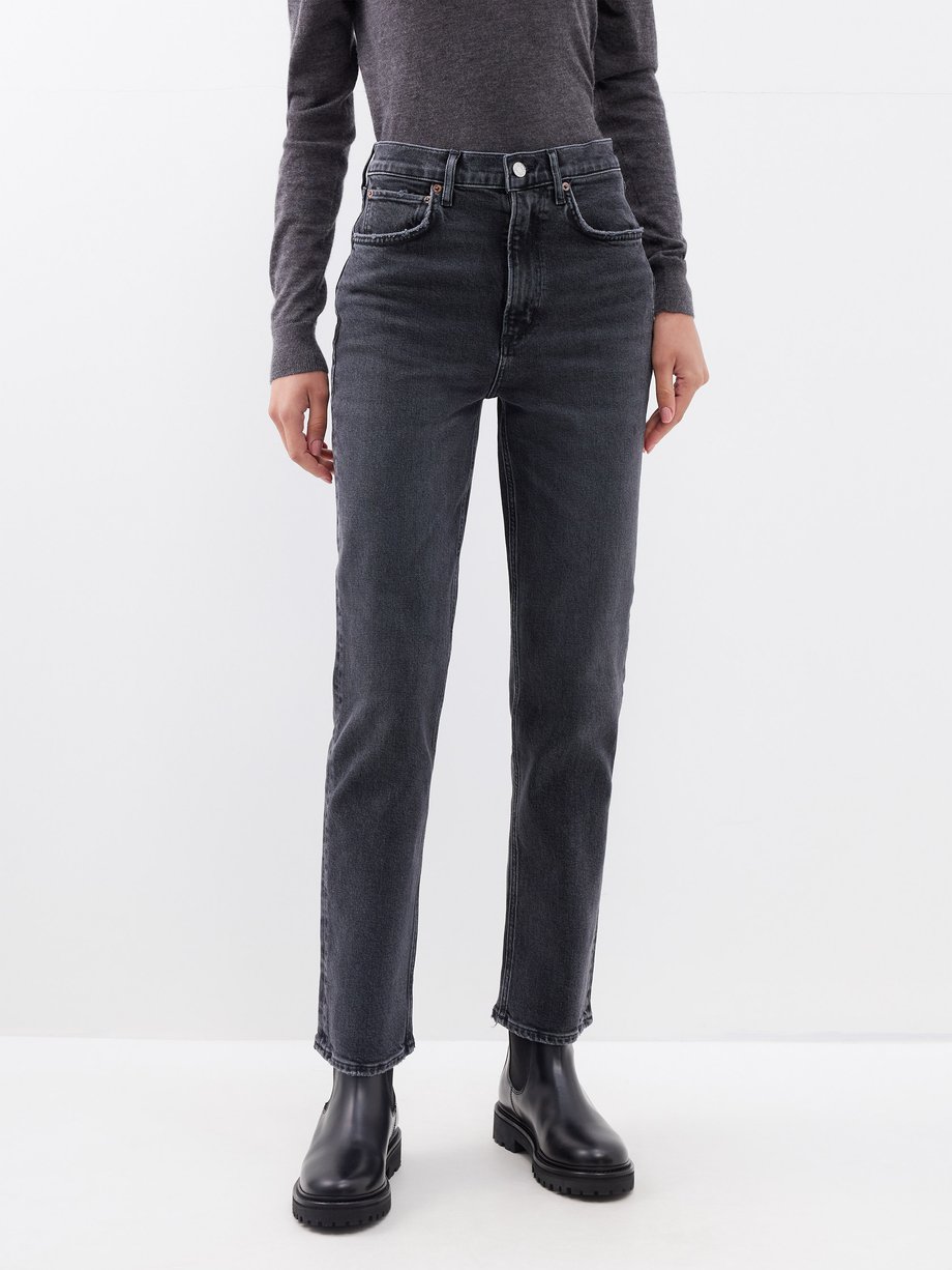 Black Stovepipe high rise organic jeans Agolde MATCHES UK