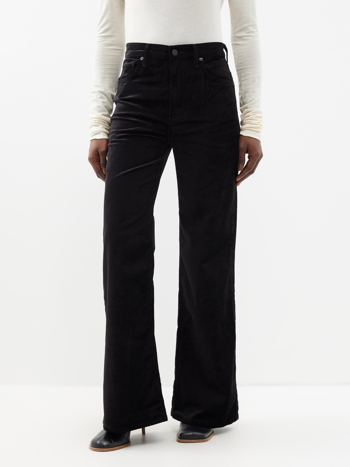Saint Laurent Women's Slim-Cut Velvet-Effect Trousers