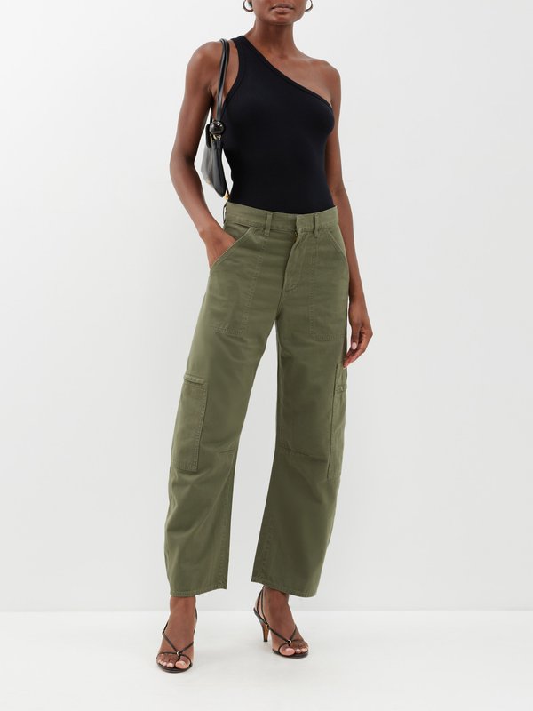 Low-waist cotton cargo trousers with strap